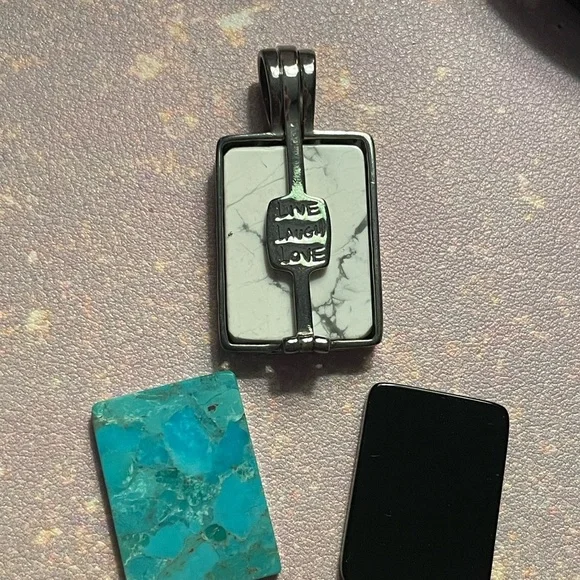 Silver Leaf Pendant with Turquoise and Black Stones - Picture 2 of 4